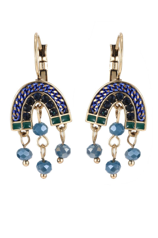 Blue & Gold Beaded Rainbow Drop Earrings