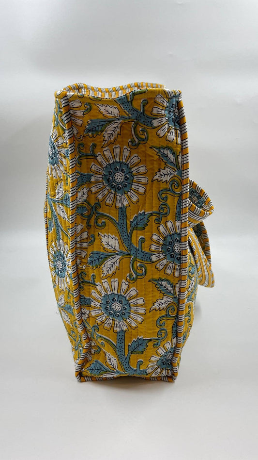 100% Cotton Kantha Quilted Boho Reversible Floral Tote Bag