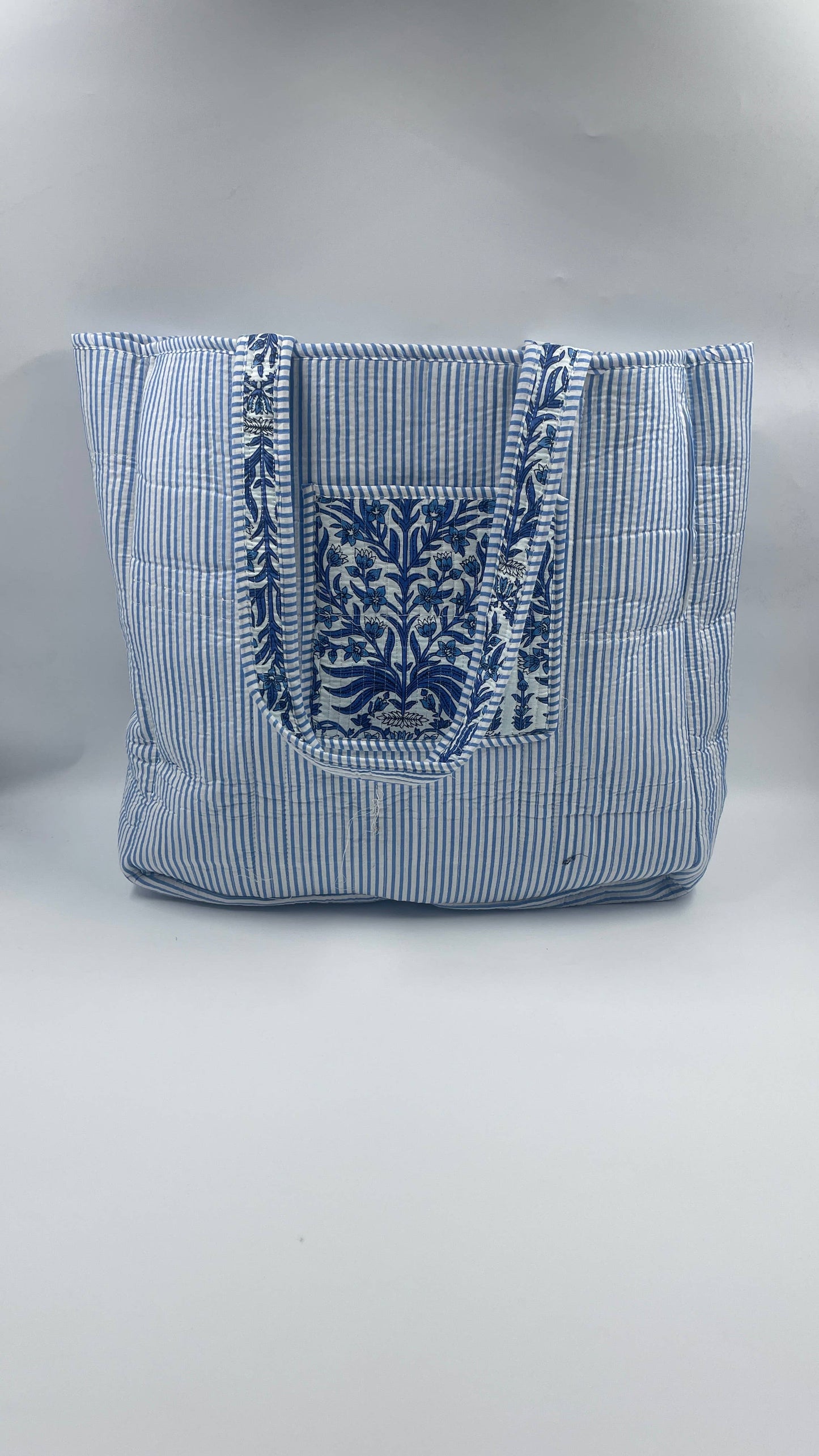 100% Cotton Kantha Quilted Boho Reversible Floral Tote Bag