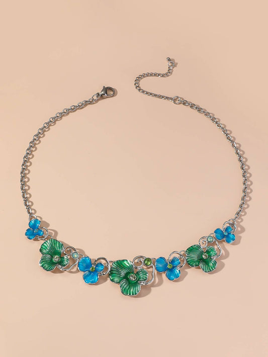 Green & Blue Flower Necklace