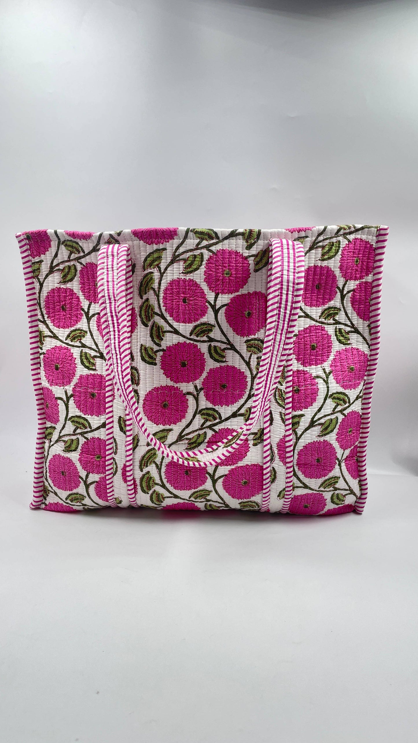 100% Cotton Kantha Quilted Boho Floral Reversible Tote Bag