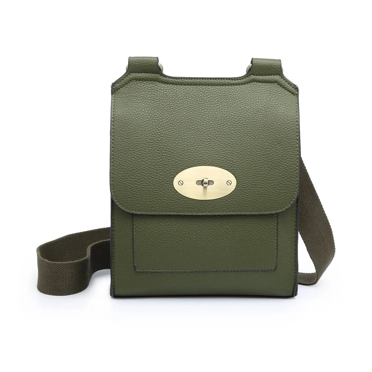 Vegan Leather Messenger Bag - Olive
