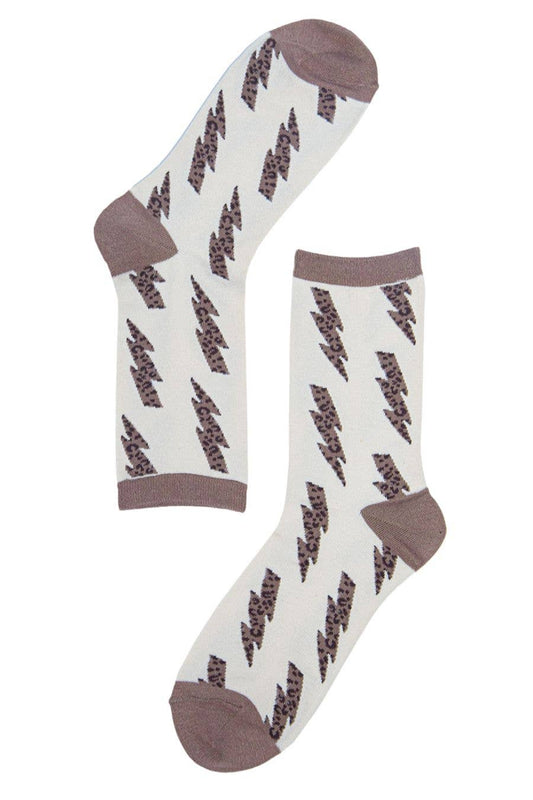 Women's Bamboo Socks Leopard Print Ankle Socks Lightning Bolts Neutral