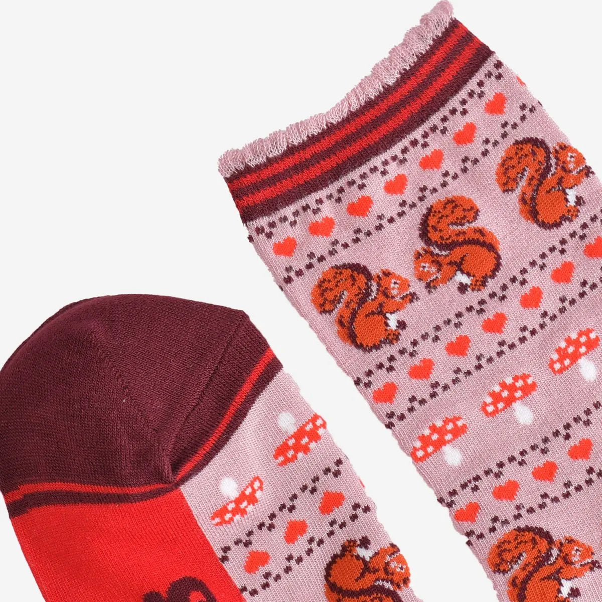 Women's Bamboo Socks - Pink/Burgundy, Squirrel Fair Isle