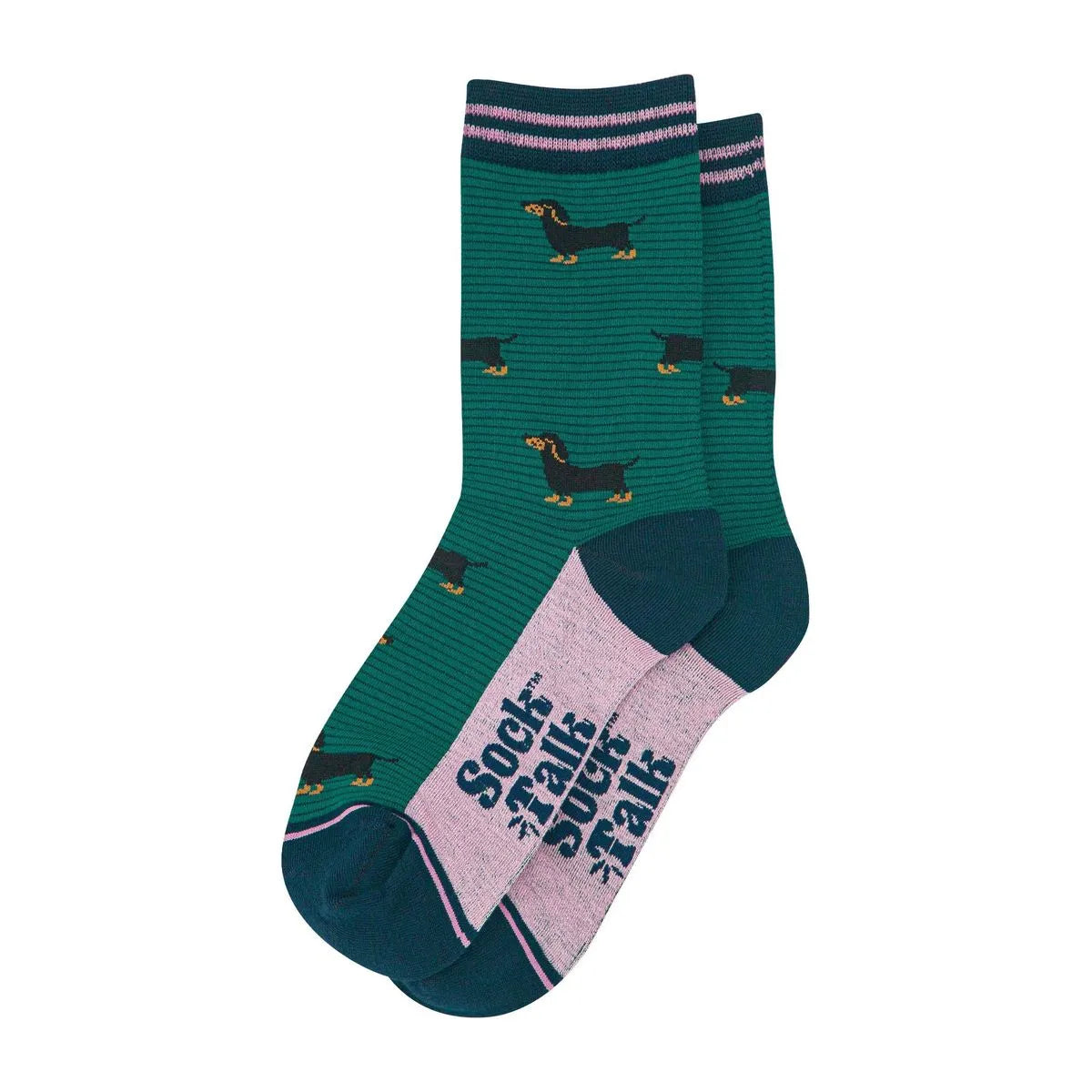 Women's Bamboo Socks - Forest Green/Navy Blue, Sausage Dog Stripes