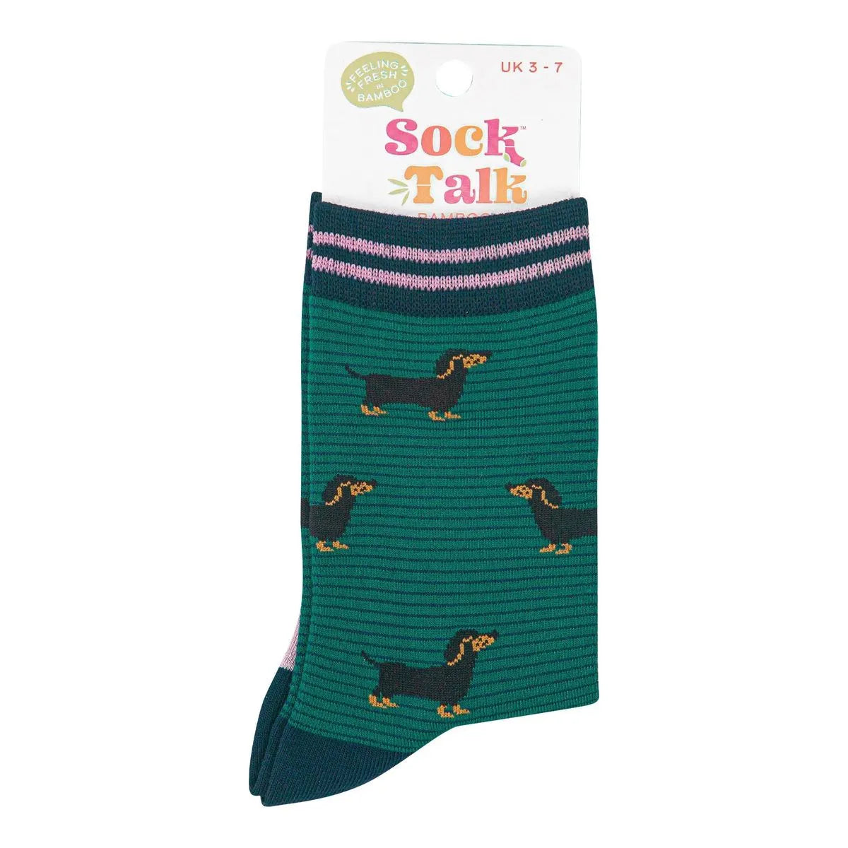 Women's Bamboo Socks - Forest Green/Navy Blue, Sausage Dog Stripes