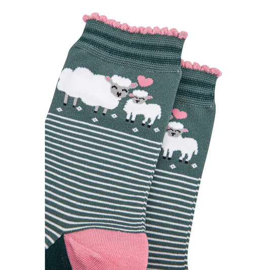 Women's Bamboo Socks - Green/Pink, Lambs