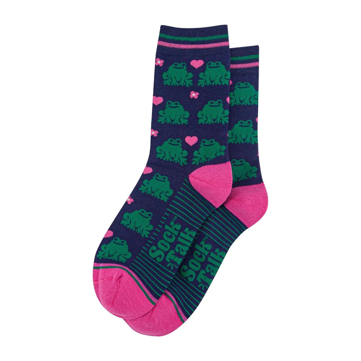 Women's Bamboo Socks - Navy Blue/Pink, Frogs