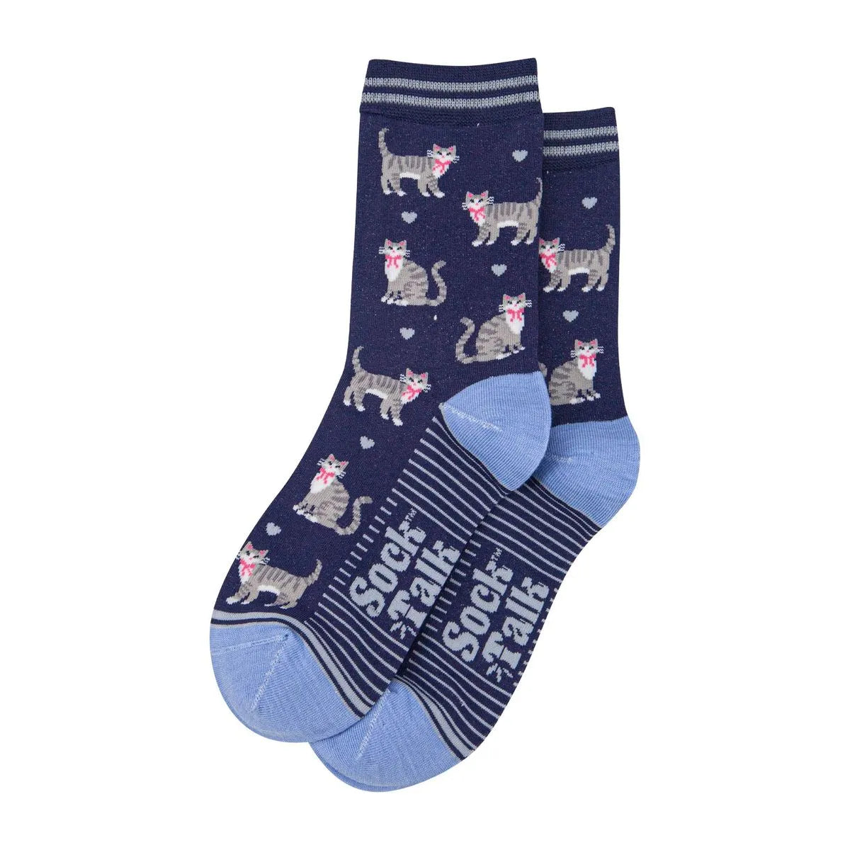 Women's Bamboo Socks - Navy Blue/Light Blue, Grey Tabby Cats