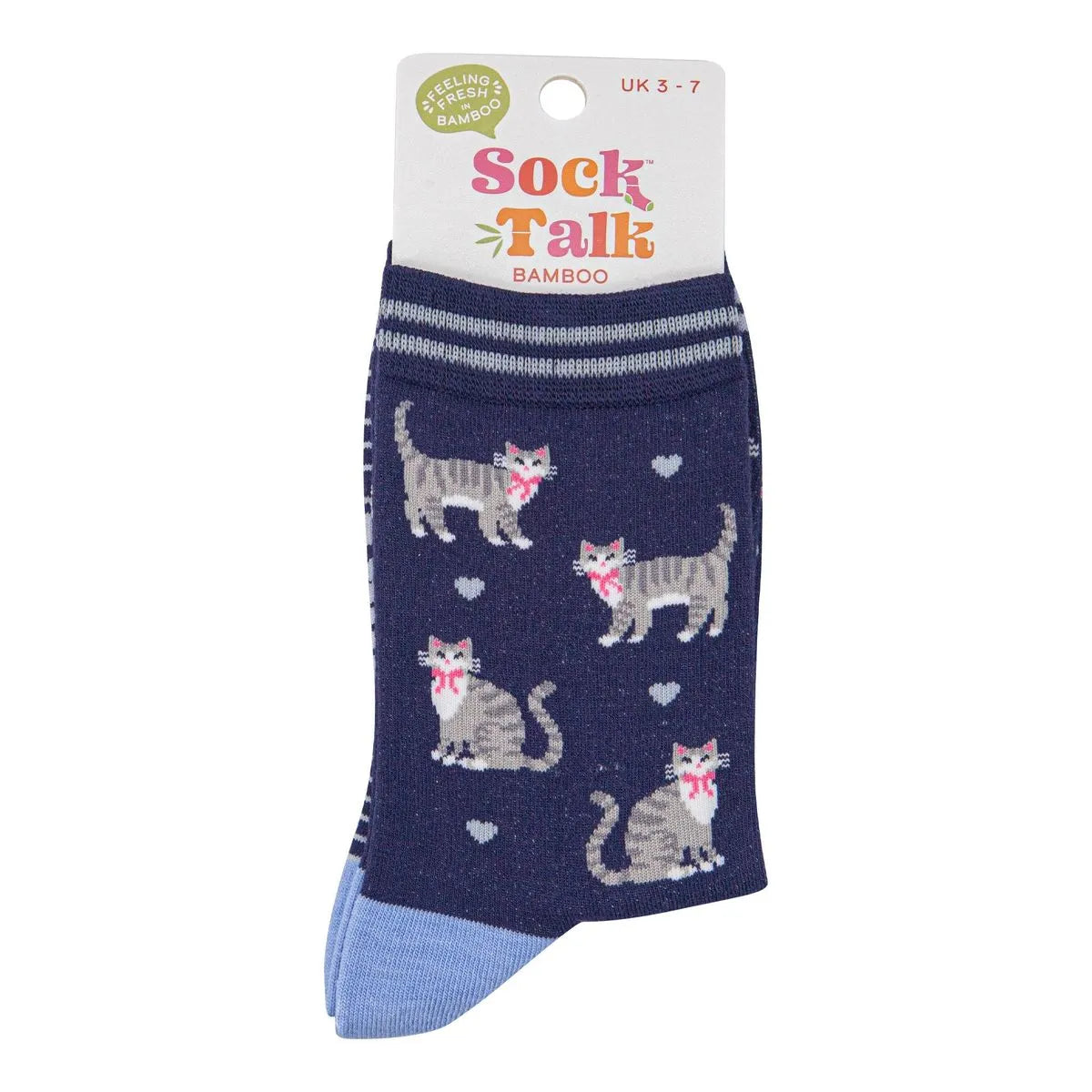 Women's Bamboo Socks - Navy Blue/Light Blue, Grey Tabby Cats