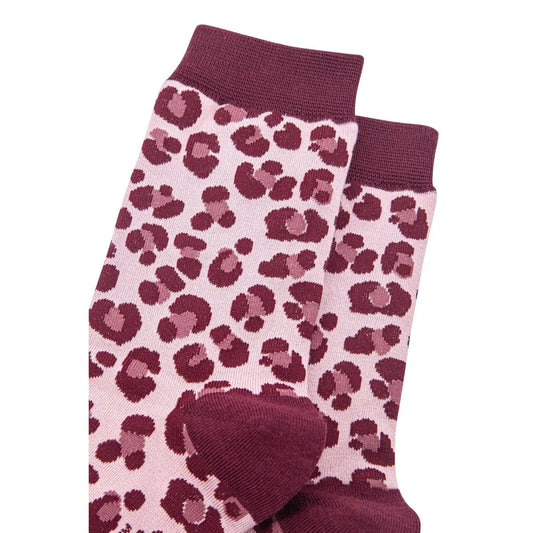Women's Bamboo Socks - Light Pink/Berry, Leopard