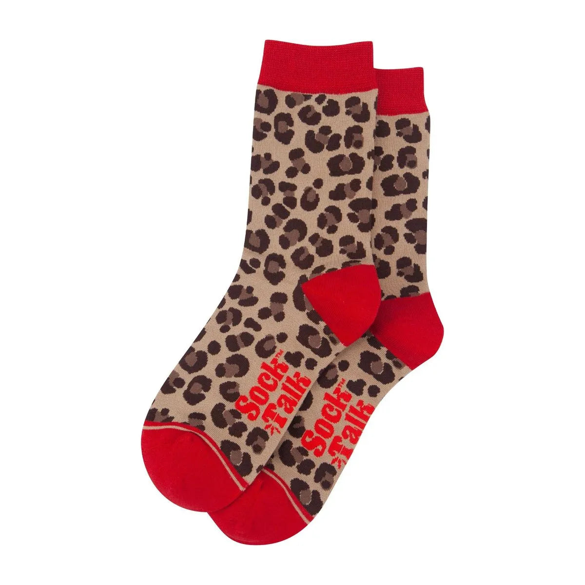 Women's Bamboo Socks - Beige/Red, Leopard