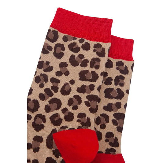 Women's Bamboo Socks - Beige/Red, Leopard