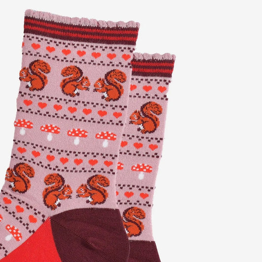 Women's Bamboo Socks - Pink/Burgundy, Squirrel Fair Isle