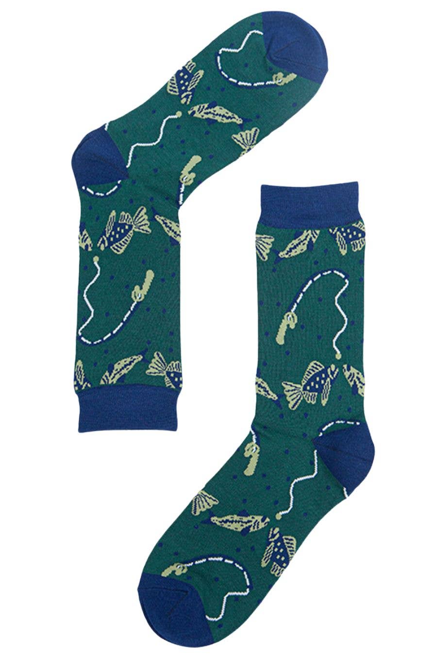 Men's Bamboo Socks Fishing Novelty Socks Angler Fish Socks Green