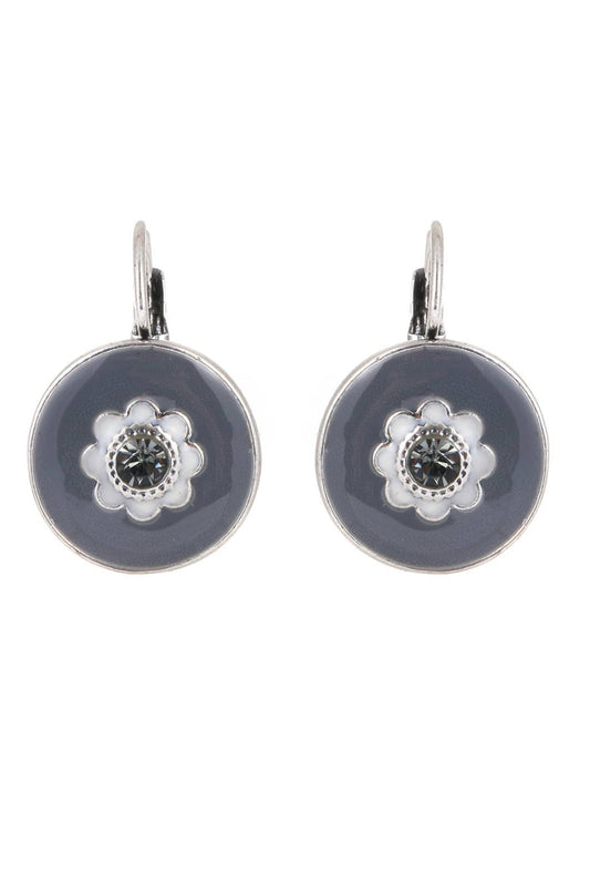 Grey Enamel Disc Drop Earrings