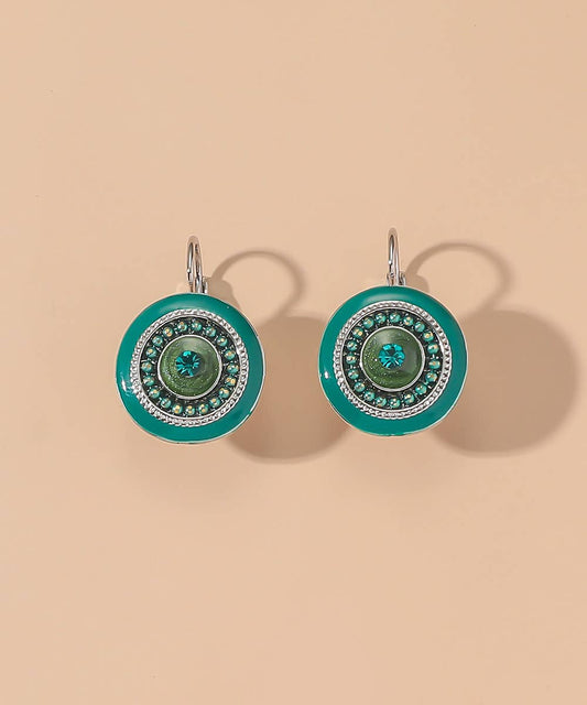 Green Enamel Disc Drop Earrings