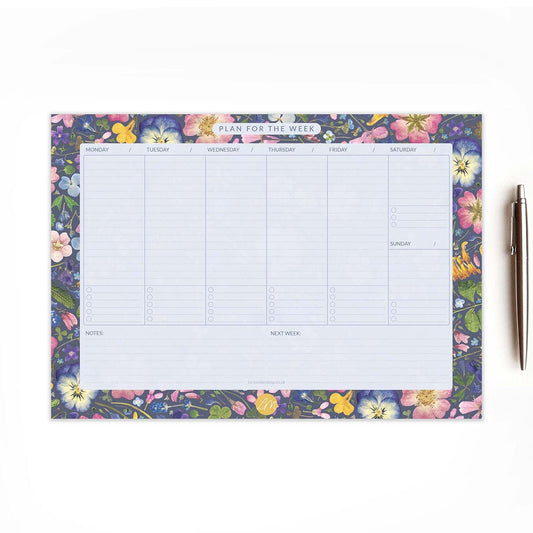 A4 Floral Weekly Planner Pad, Ink