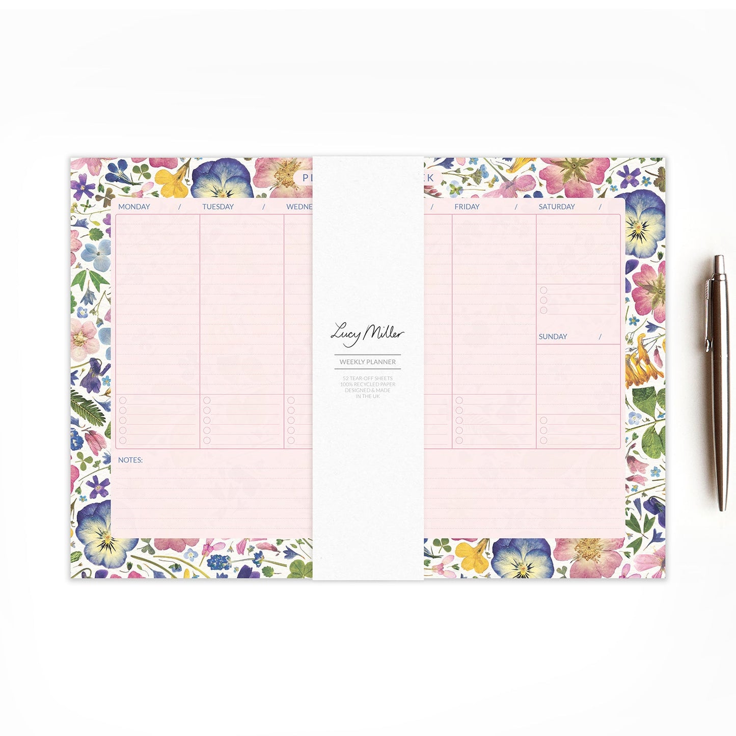A4 Floral Weekly Planner Pad, Natural