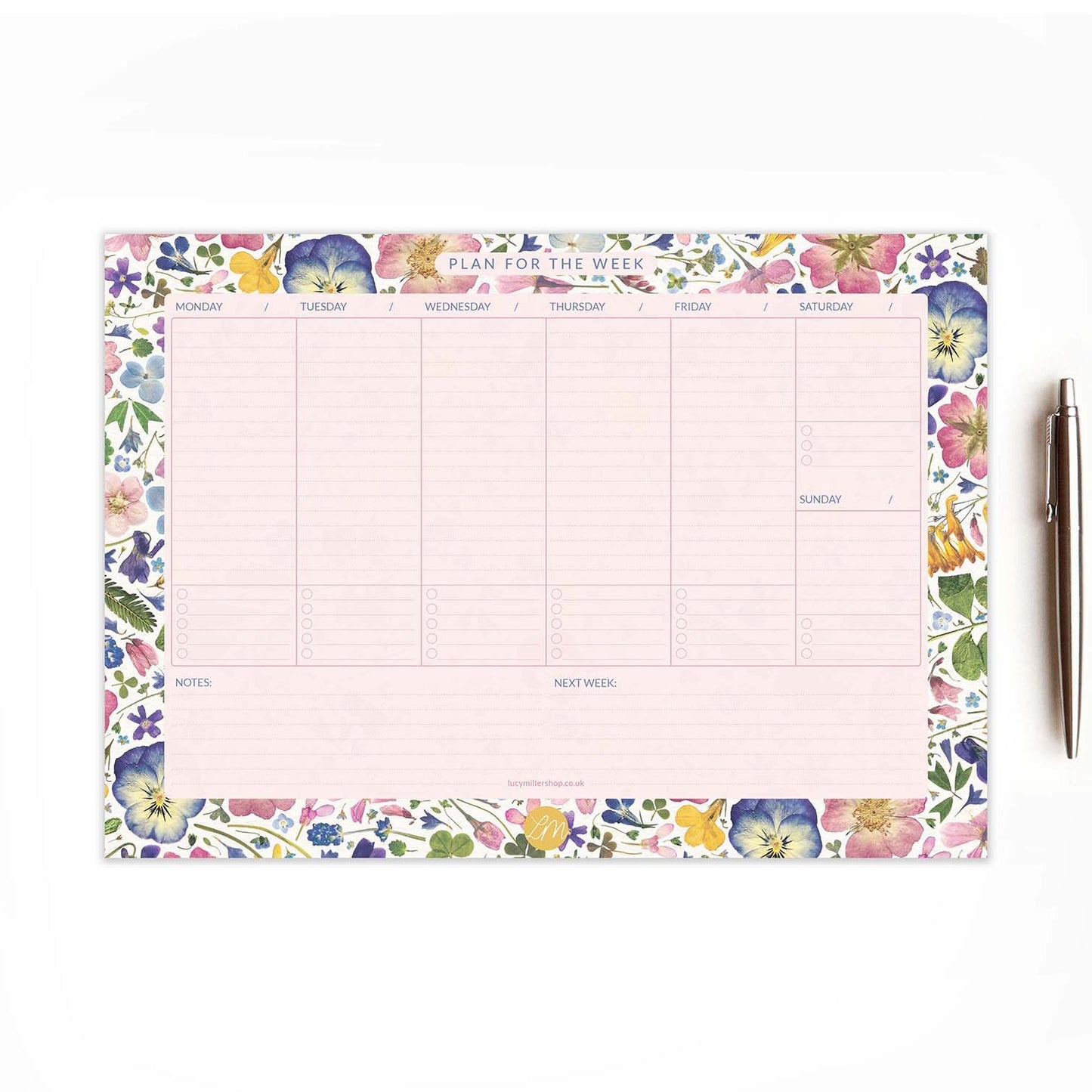 A4 Floral Weekly Planner Pad, Natural