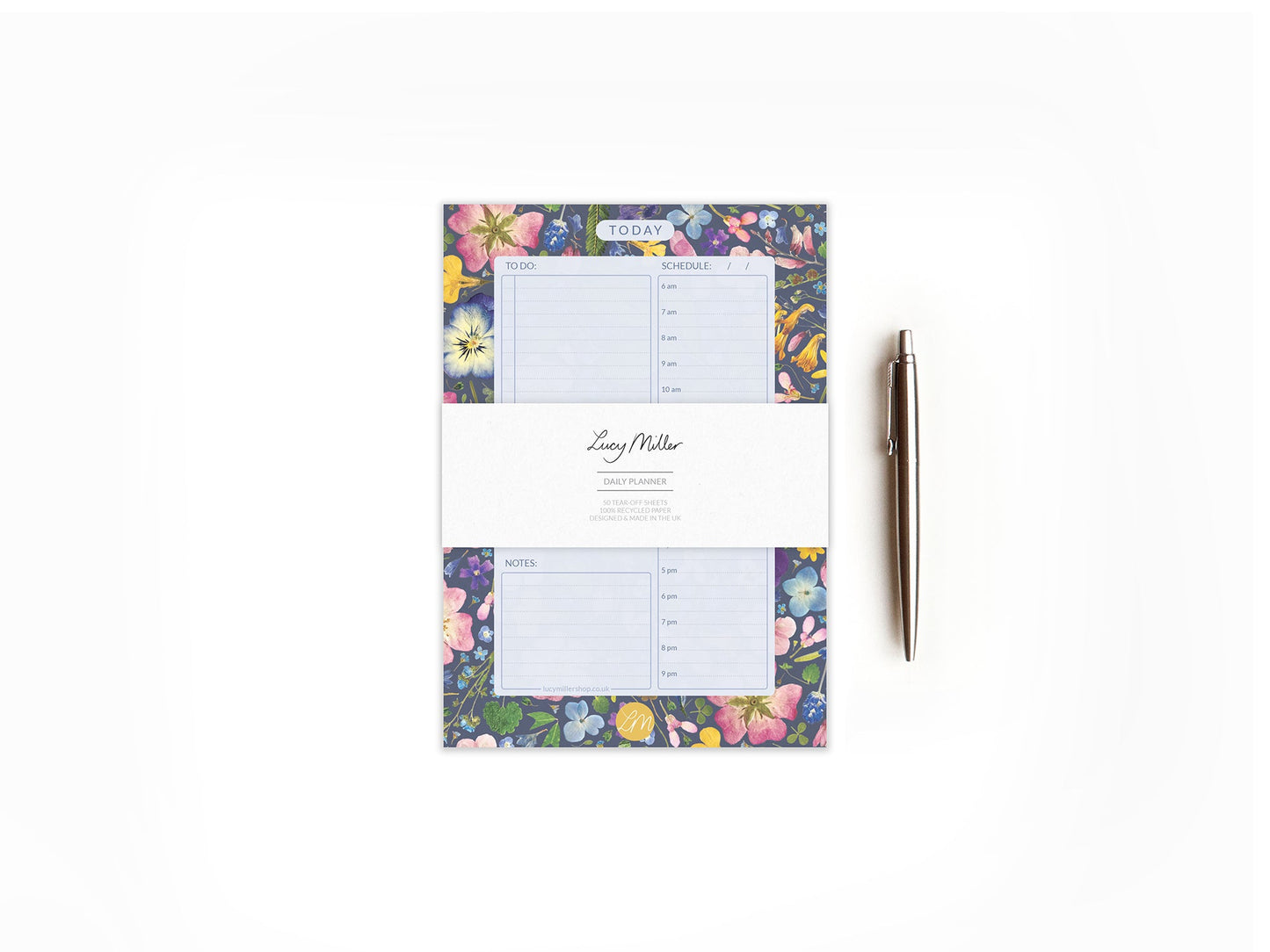 A5 Floral Daily Planner Pad, Ink