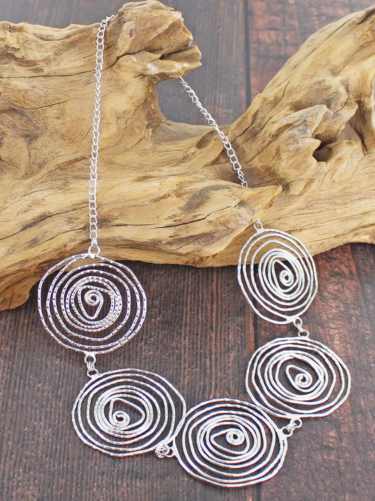 Silver Swirl Disc Necklace