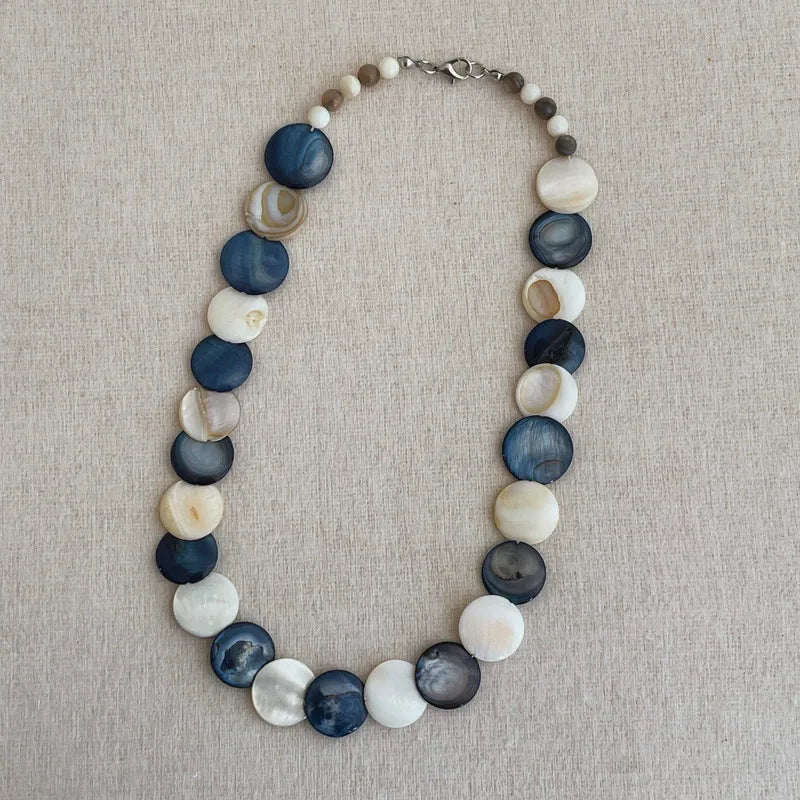 Blue & White Shell Disc Necklace