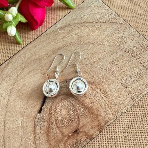 Silver Orbit Bead Drop Earrings