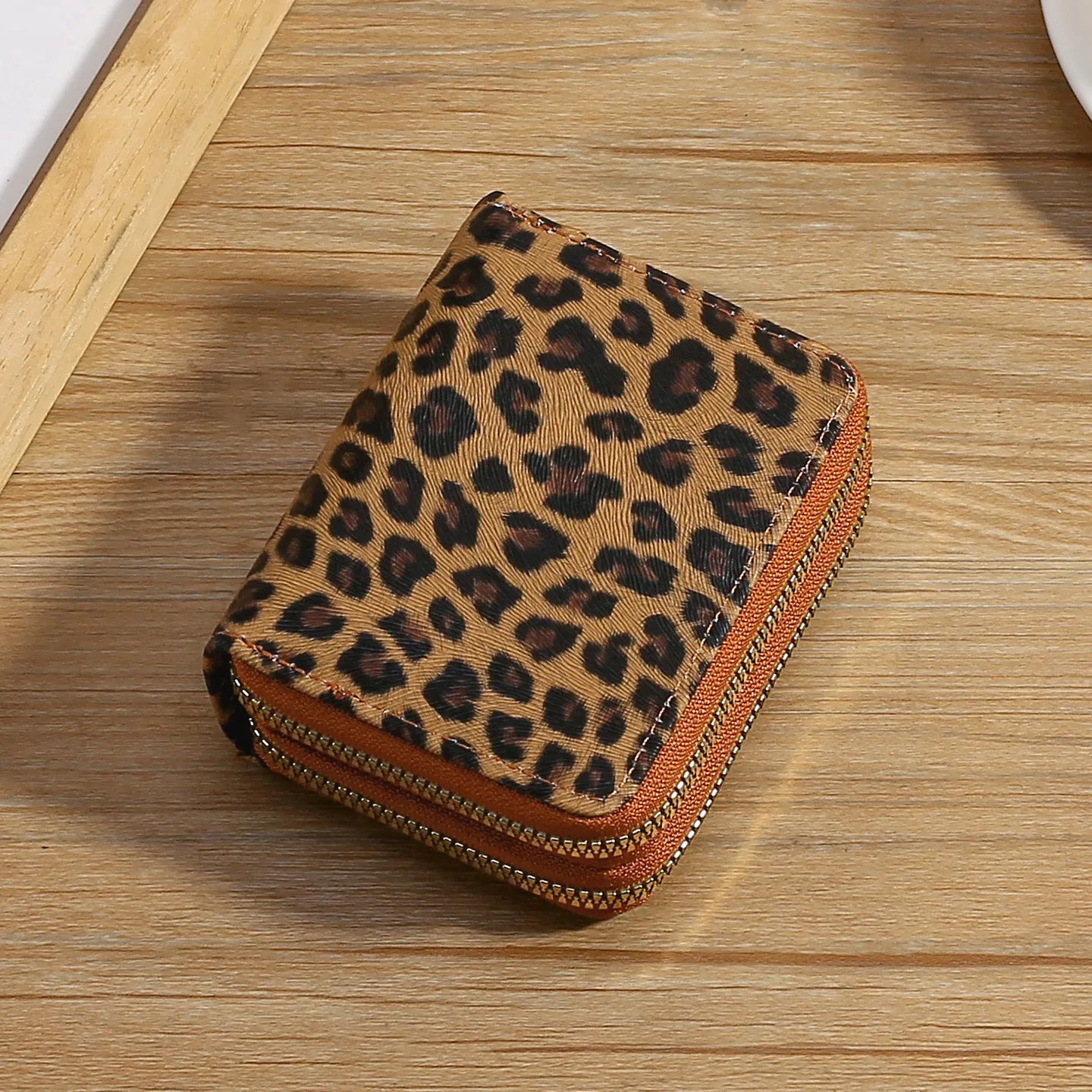 Tan Leopard Print Double Zip Purse