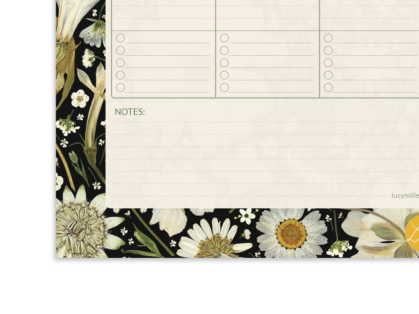 A4 Floral Weekly Planner Pad, White on Black