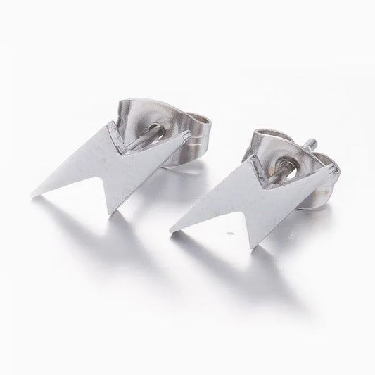 Silver Stainless Steel Lightning Stud Earrings