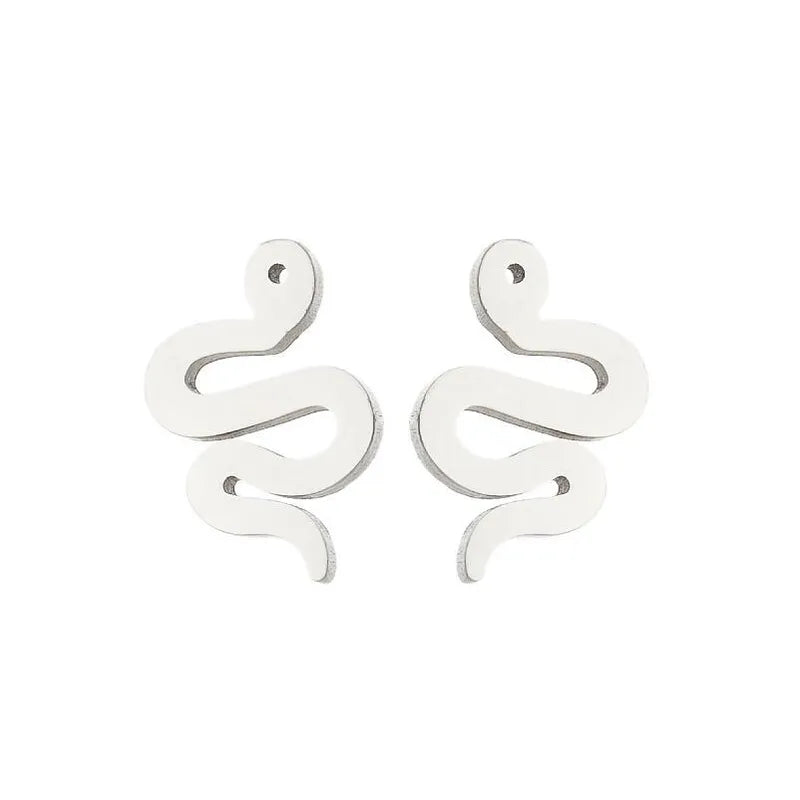Silver Stainless Steel Snake Stud Earrings