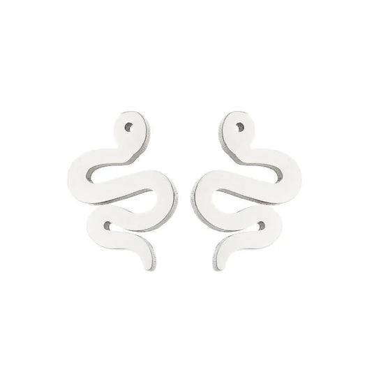 Silver Stainless Steel Snake Stud Earrings