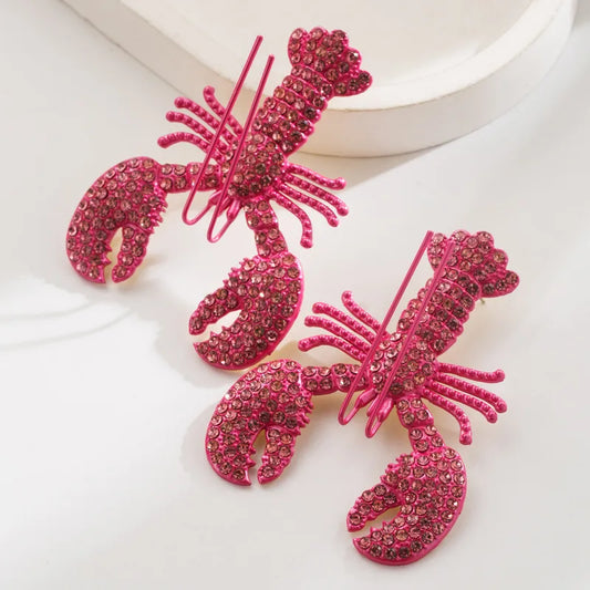 Large Statement Pink Crystal Lobster Earrings