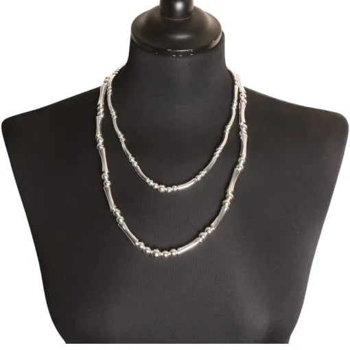 Two-Strand Silver Beaded Necklace