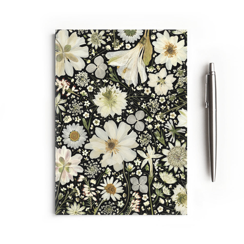 Lucy Miller - A5 White Pressed Florals Notebook, on Black