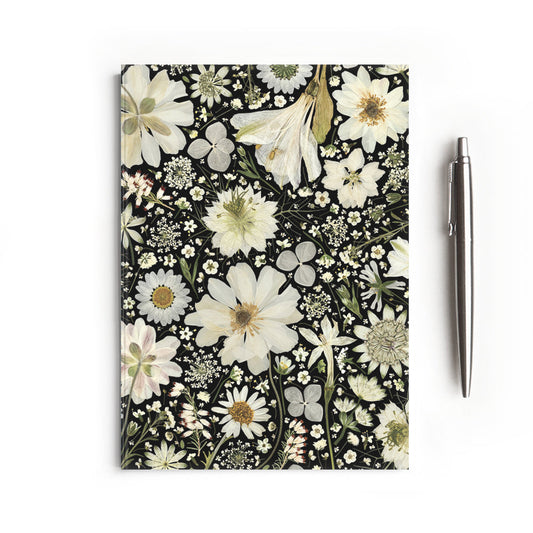 Lucy Miller - A5 White Pressed Florals Notebook, on Black