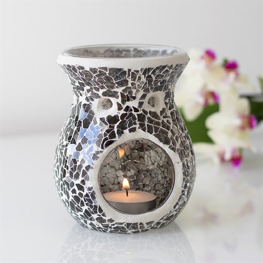 Small Gunmetal Grey Crackle Oil Burner 11cm