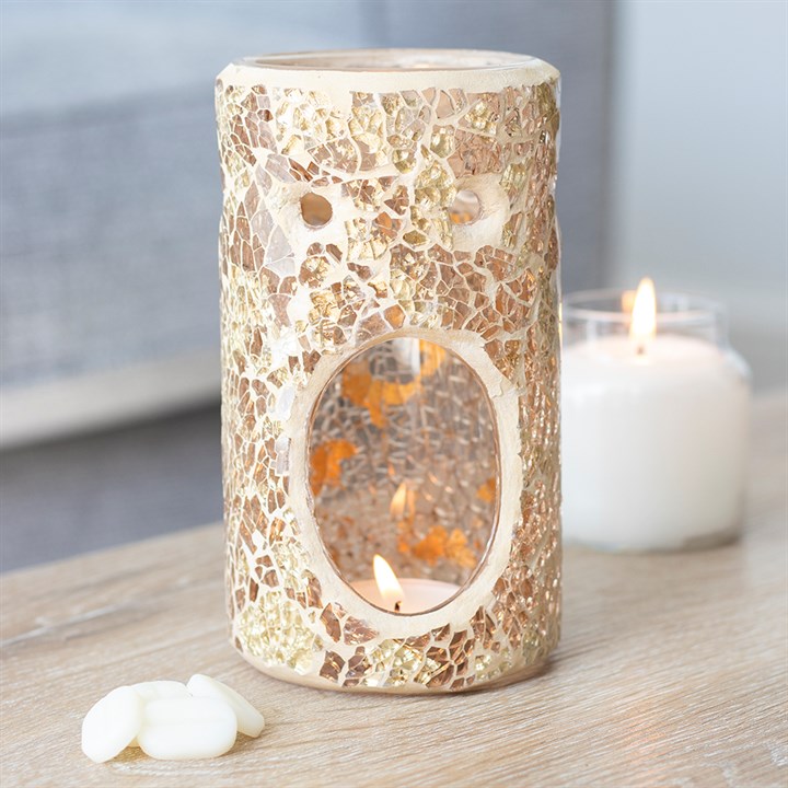 Gold Pillar Crackle Glass Oil Burner 14.5 cm
