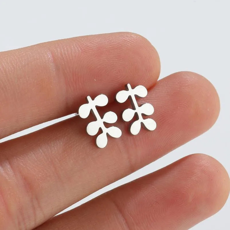 Stainless Steel Stud Earrings - Leaves