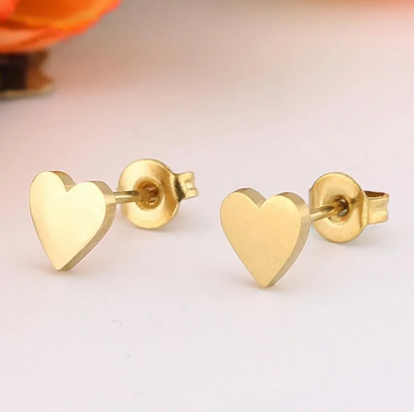 Gold Stud Earrings - Small Hearts