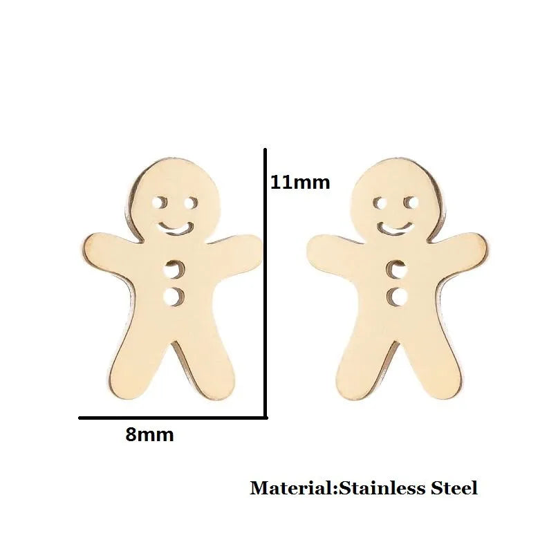 Gold Stud Earrings - Gingerbread Men
