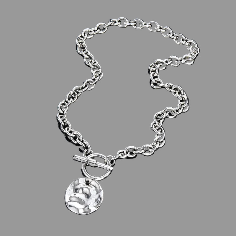 Silver Disc on Chunky Chain Necklace