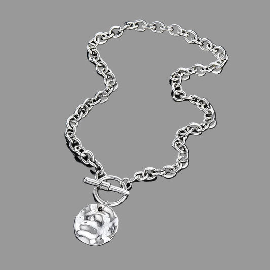 Silver Disc on Chunky Chain Necklace
