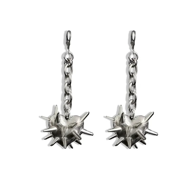 Spikey Hearts on Chains Drop Earrings