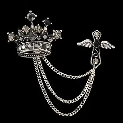 Pin & Crown Connected Chain Brooch