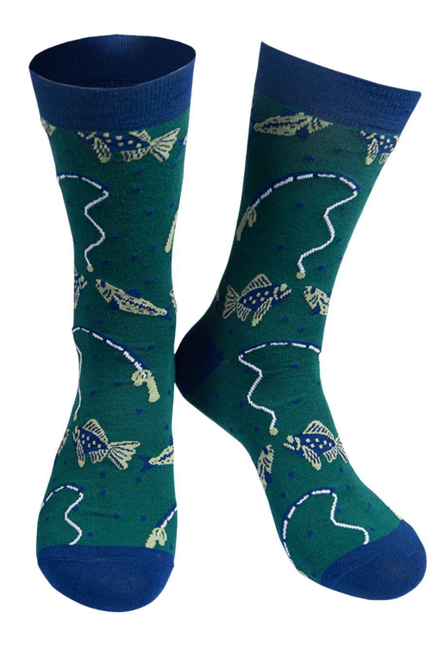 Men's Bamboo Socks Fishing Novelty Socks Angler Fish Socks Green