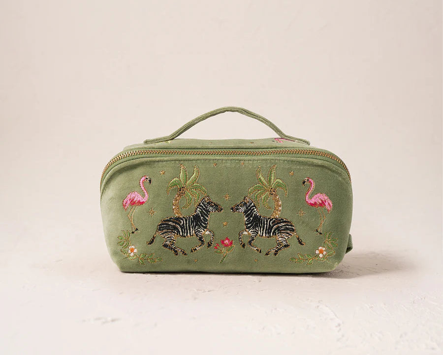 Wild Zebra Palm Open Flat Makeup Bag