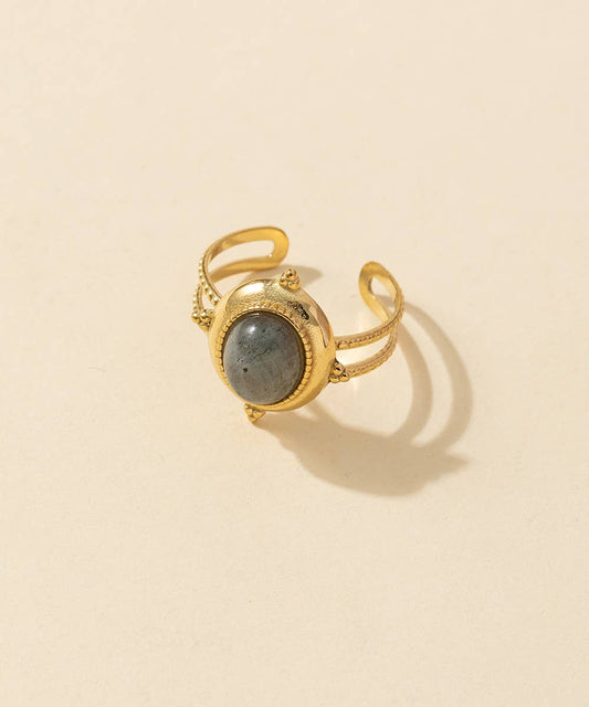 Adjustable Gold Ring with Grey Stone
