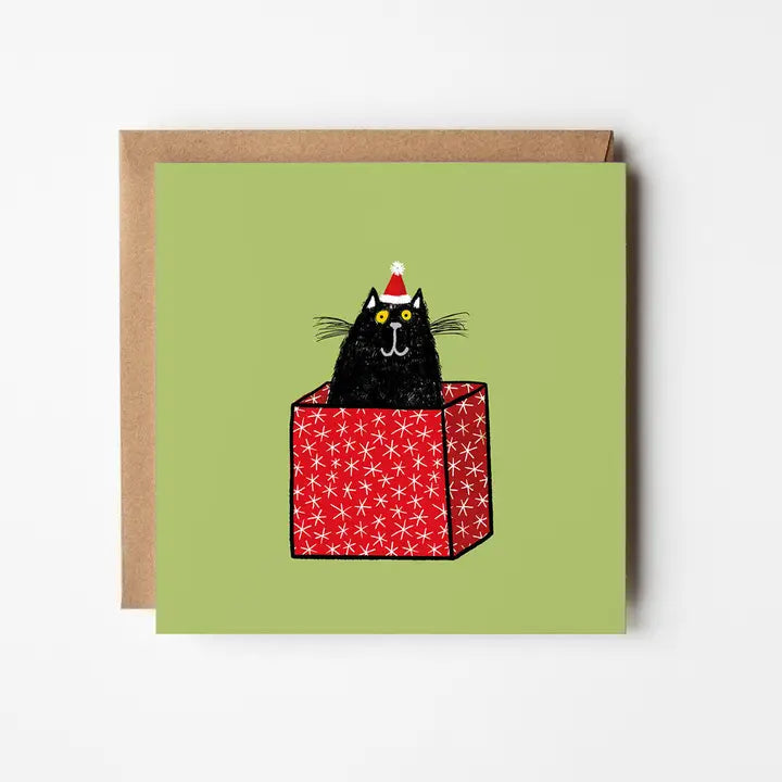 Cat in A Christmas Box - Blank Christmas Card
